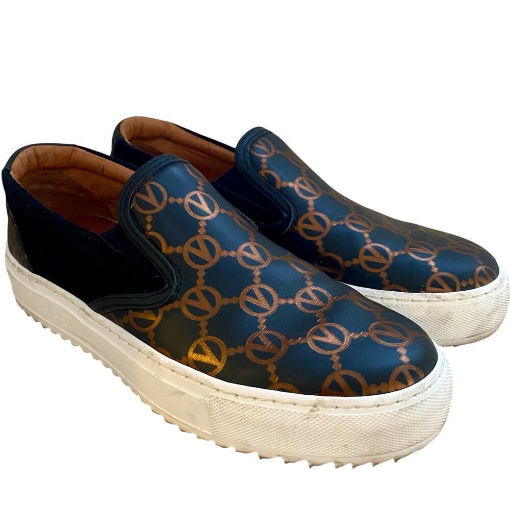 Valentino Regina Leather Suede Slip-On Sneaker Women Sz 8 Monogram Platform Shoe